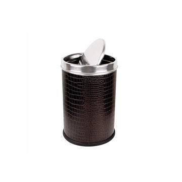 OPR Stainless Steel dustbin Leather Swing Dustbin With Lid | Trash Can With Lid - 10 litres (8 X 12 inch) Brown