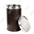 OPR Stainless Steel Leather Swing Dustbin With Lid | Trash Can With Lid - 10 litres (8 X 12 inch) Brown OM PRABHU STEELS
