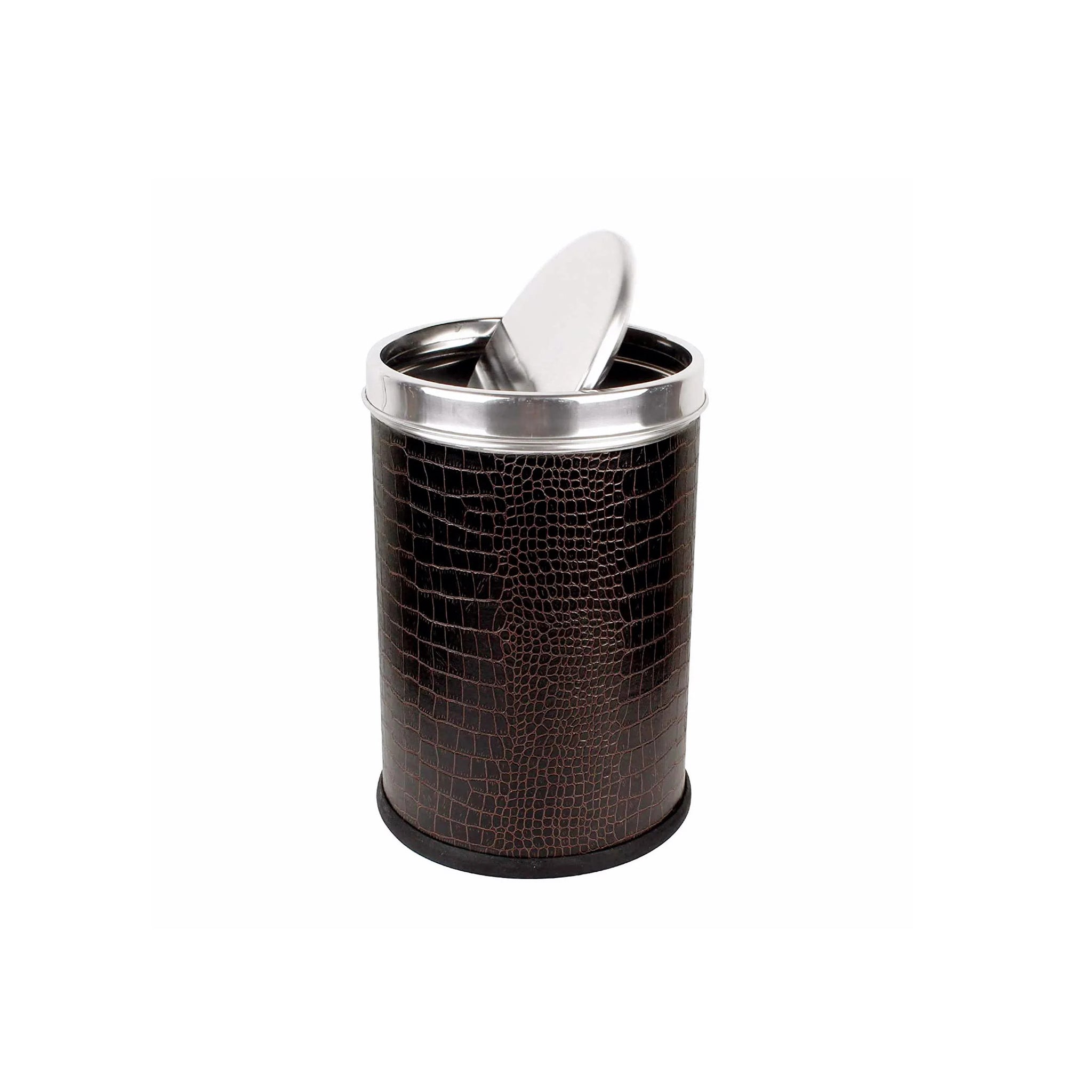 OPR Stainless Steel dustbin Leather Swing Dustbin With Lid | Trash Can With Lid - 10 litres (8 X 12 inch) Brown