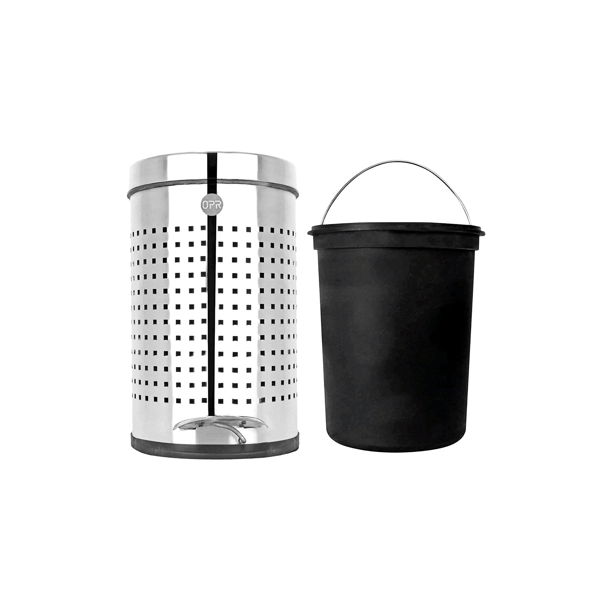 OPR Stainless Steel Dustbin Square Perforated Pedal Dustbin With Plastic Bucket