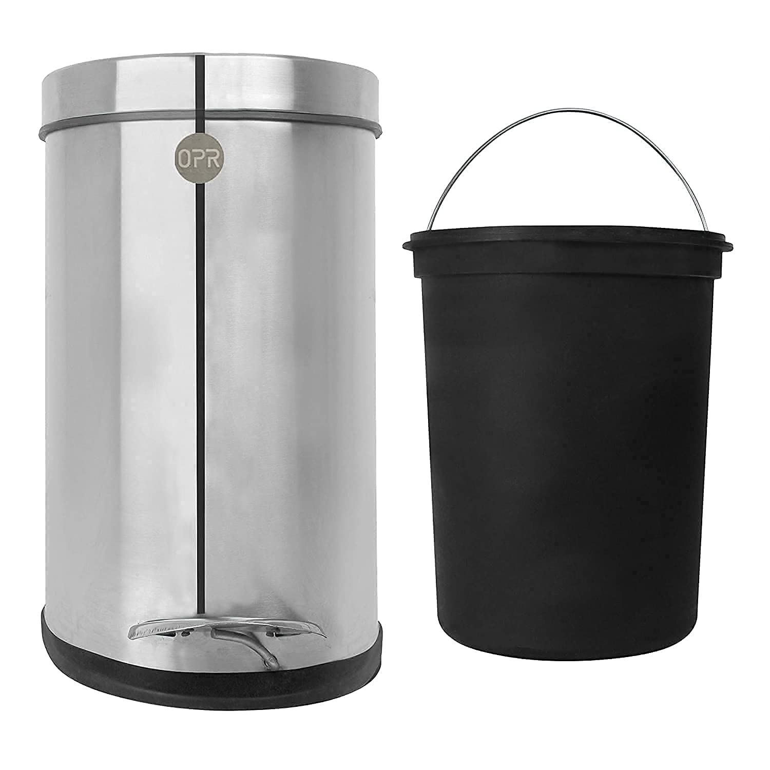 OPR Stainless Steel Plain Pedal Bin With Plastic Bucket And Lid (8 Litre) OM PRABHU STEELS