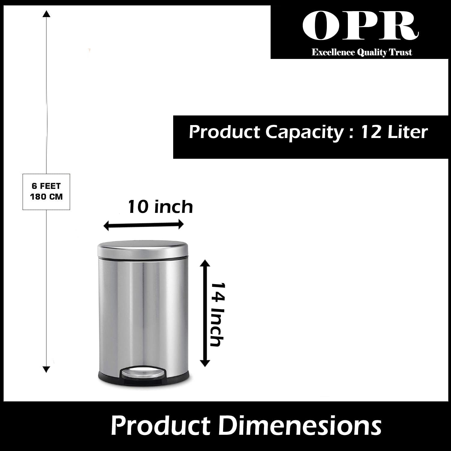 OPR Stainless Steel Plain Pedal Bin With Plastic Bucket And Lid (12 Litres) OM PRABHU STEELS