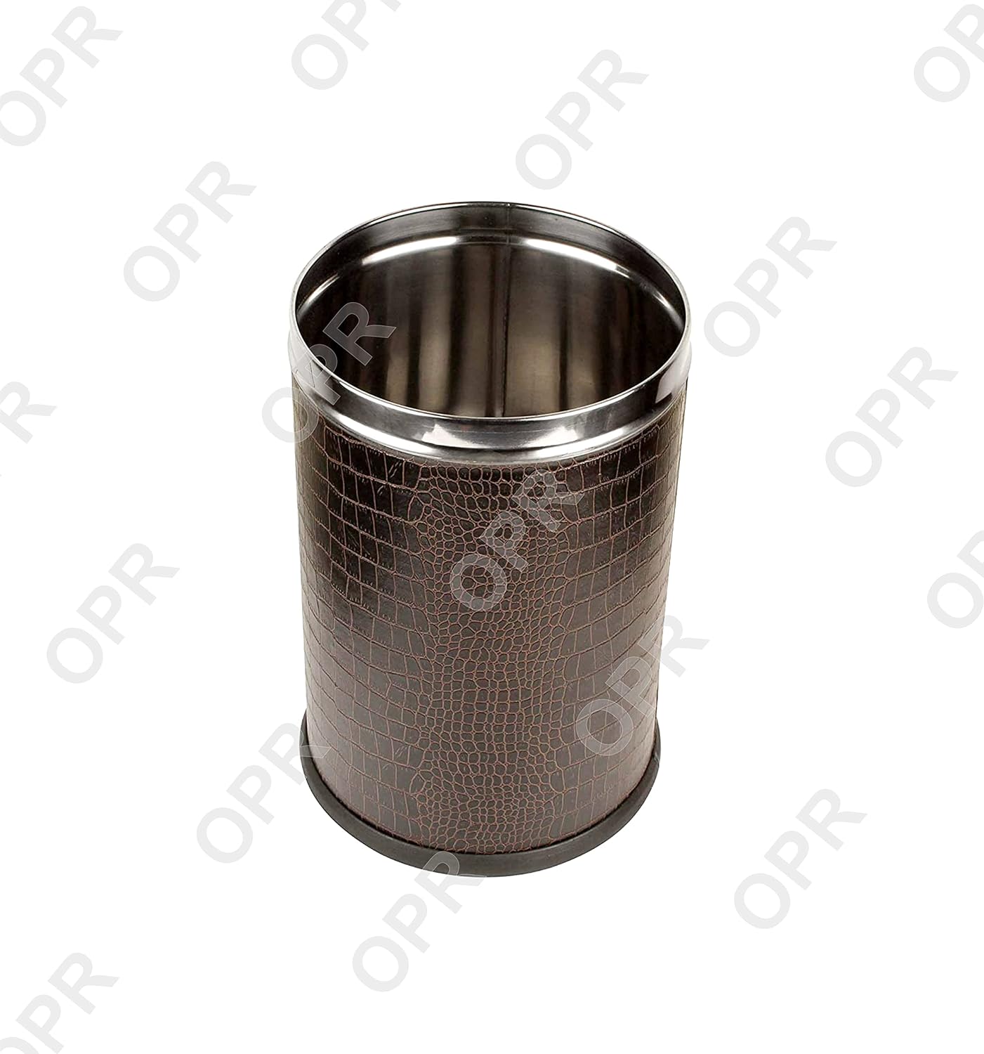 OPR Stainless Steel Leather Open Dustbin Without Lid| Trash Can - 10 litres (8 X 12 inch) (Brown) OM PRABHU STEELS