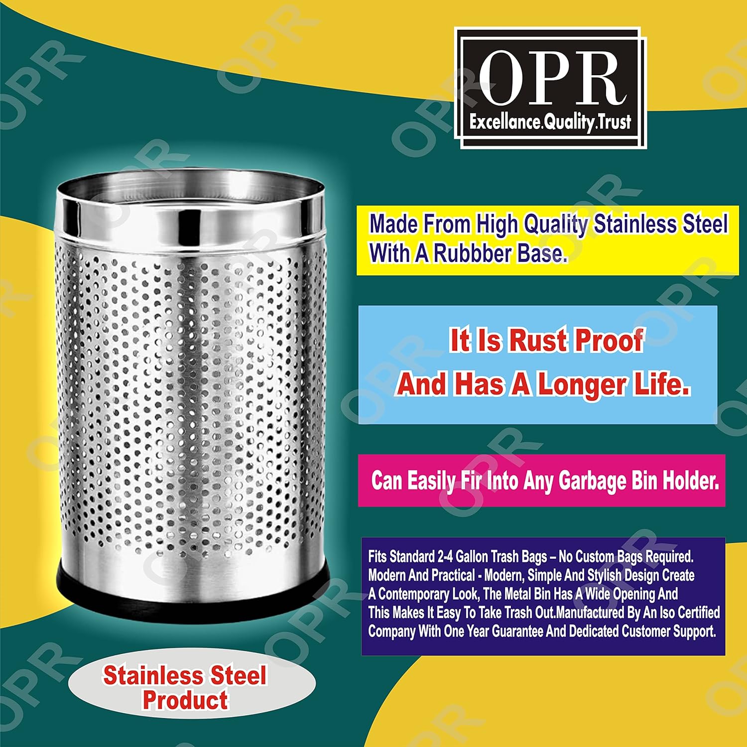 OPR Stainless Steel Open Perforated Dustbin Without Lid