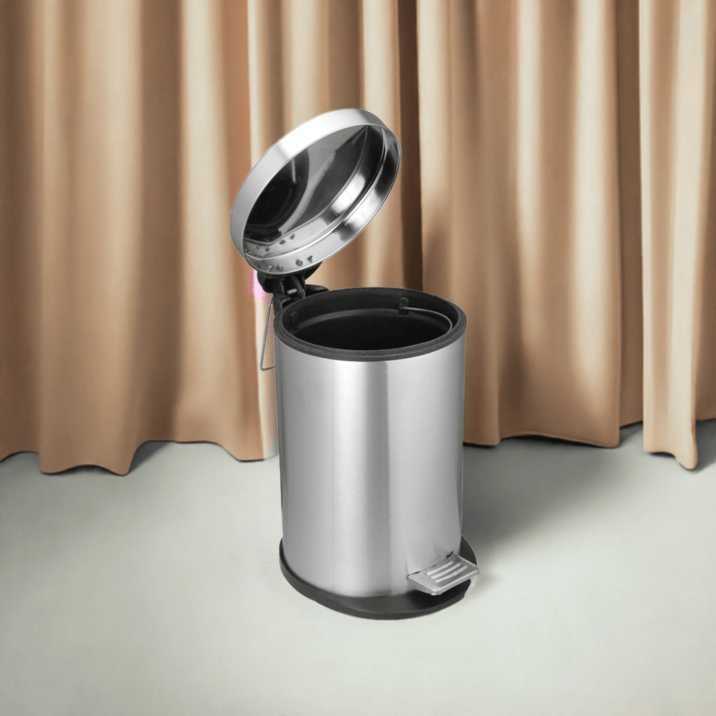 OPR Stainless Steel Plain Pedal Bin with Plastic Bucket And Lid | Garbage Bin Trash Can, Round Shape Dustbin For Home, Bathroom, Kitchen, Room, Office